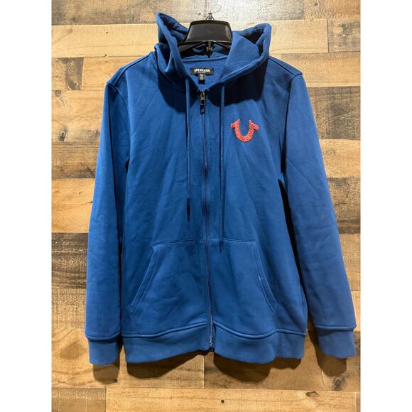 True Religion Men’s Full-Zip Textured Hoodie – Size M - Blue - Picture 2 of 8
